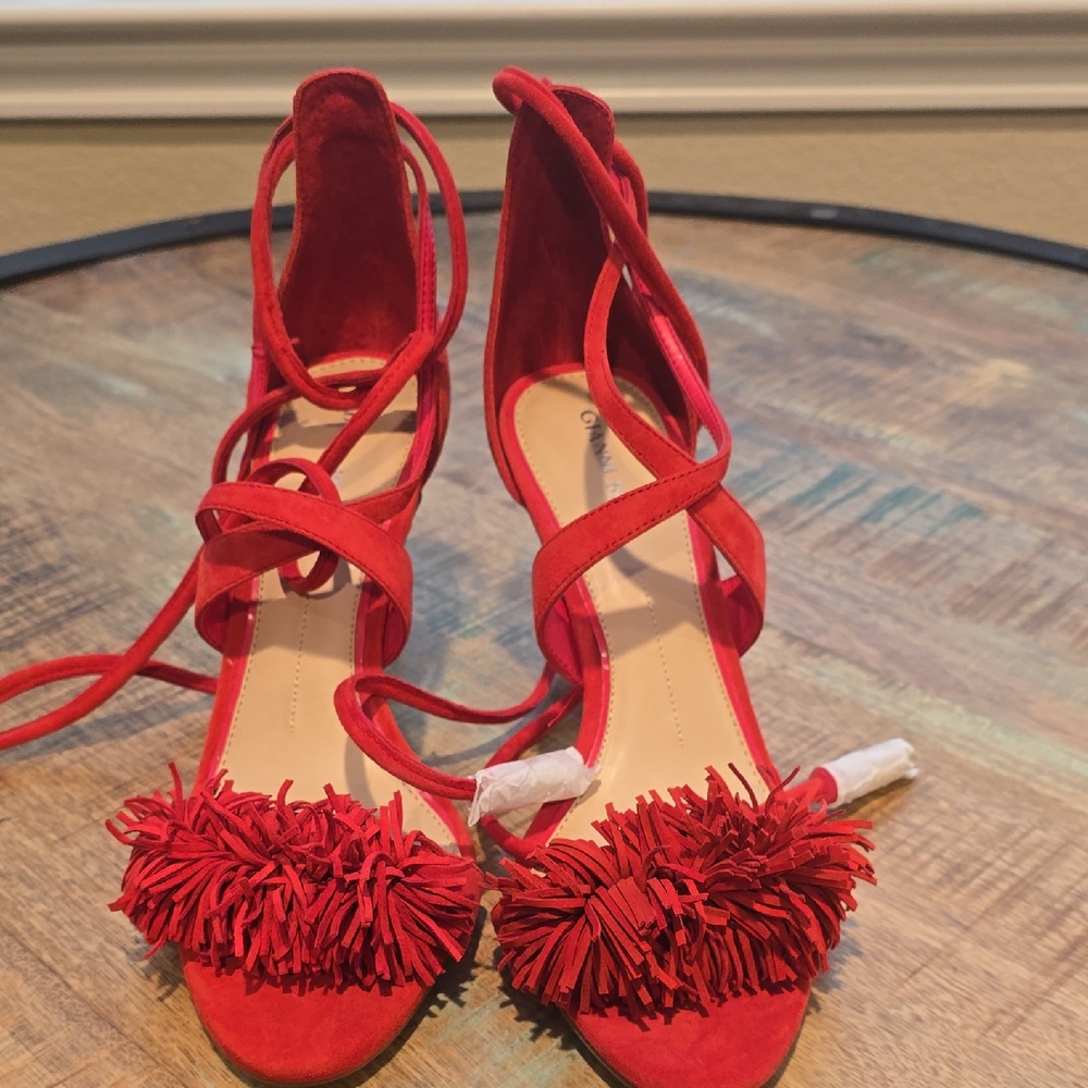Gianni Bini Red Fringe Strappy Heels